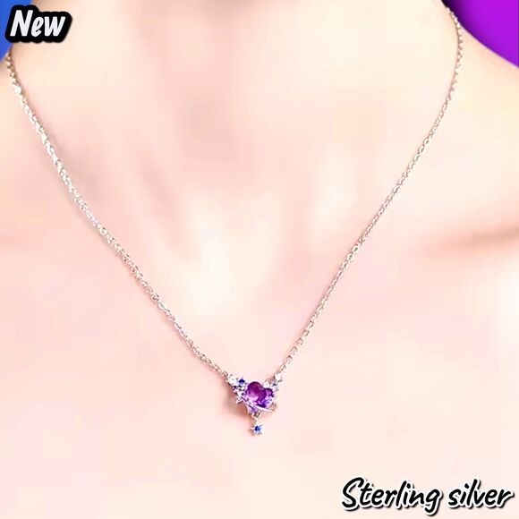 Exclusively Fancy – 925 Sterling Silver Purple Heart Planet Necklace - Picture 2 of 3